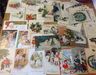 45 Antique 1920s Germany Christmas Santa Children Angel Tree Postcards