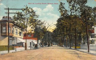 Monson Ma Main Street Horse & Wagon Trolley Tracks Postcard