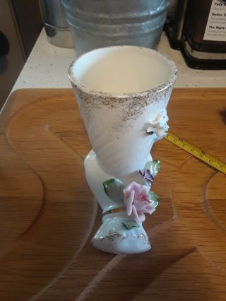 Vintage Lefton China Hand Painted Pink Bisque Porcelain Hand Vase SIGNED 2