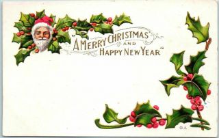 Vintage 1910s Santa Claus Embossed Postcard " Merry Christmas And Happy Year "