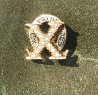 Vintage 1955 10k Yellow Gold Pearl Chi Omega Fraternity Sorority Pin