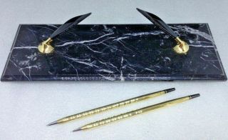 Cross Black Marble Base Desk Set 10k Gf Mechanical Pen Pencil Set