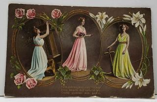 Faith Charity Hope Pretty Ladies 1909 Postcard G3
