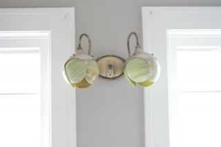 Mid Century Green And Brass Vintage Glass Wall Sconce
