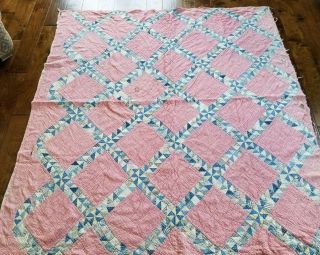 Vintage Primitive Style Feedsack Fabric Cutter Quilt