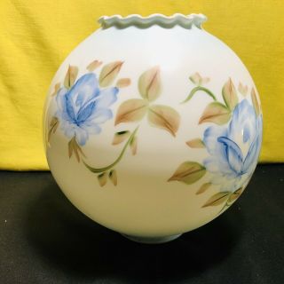 Antique Victorian 10” Gwtw Gone With The Wind Ball Globe Lamp Shade Blue Rose