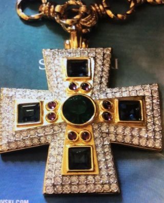 Swarovski Swan Signed Goldt Maltese Cross Pendant Necklace
