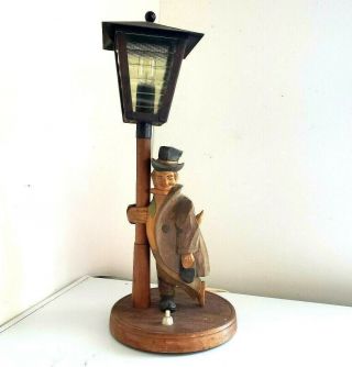Vintage German Carved Wood Hobo Lamp Griesbaum? Black Forest Drunkard