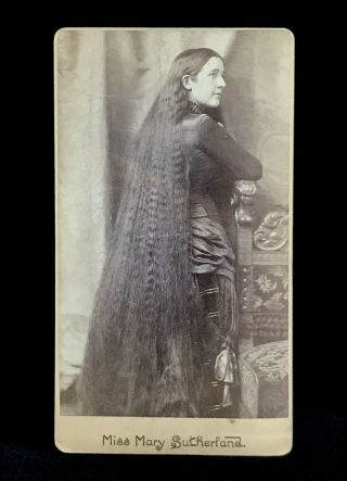 Rare Circus Cabinet Card Photo - Mary Sutherland Of The 7 Long Haired Beauties