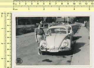 007 Woman & Vw Volkswagen Beetle Car Vintage Old Photo Snapshot