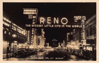 Nv - 1940’s Rare Real Photo Biggest Little City In The World Reno,  Nevada