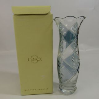 Lenox Swedish Lodge Bud Vase 9 " Handcut Crystal Floral Etched Made In Romania