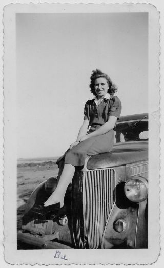 Old Photo Woman Sitting On Car Hood South Dakota License Plate 1940s
