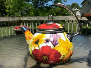 Pioneer Woman 2.  3 Qt Tea Kettle Flower Garden Floral Teapot Enameled Retired