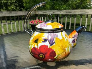 Pioneer Woman 2.  3 QT Tea Kettle Flower Garden Floral Teapot Enameled RETIRED 2