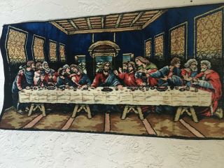 Vintage Plush Velvety The Last Supper Jesus And Disciples Tapestry Wall Hanging