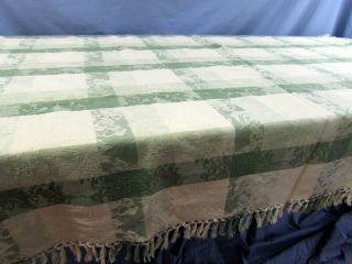 Vintage Cotton Light Dark Green Stripe Plaid Floral Tablecloth 53 " X 52 " Square