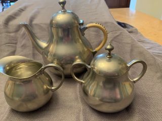 Vintage Royal Holland Kmd Pewter Tea Pot Set Service
