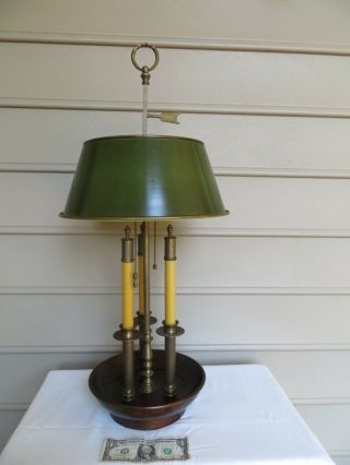 Vintage Wildwood Bouillotte 3 Candlestick Style Brass & Wood Table Lamp M - 9439