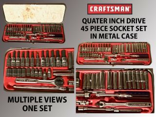 Craftsman 45 Pc Quarter Inch Drive Socket Set With Ratchet& Braker In Metal Case