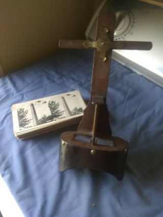 Antique Victorian Stereoscope Card Viewer And 40 Picture Cards Vintage