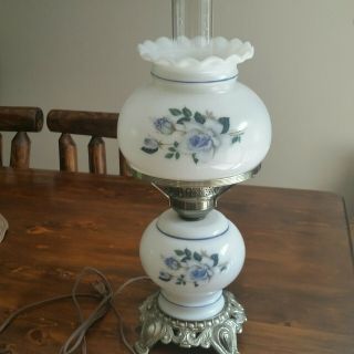 Vintage Rick Bar Sales Gone With The Wind Hurricane Lamp Blue Flowers