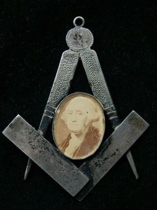 19th Century Masonic " Jewel " Rule/ Compass W/ George Washington Portrait Center
