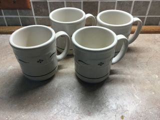Longaberger Pottery Woven Traditions Classic Blue Coffee Mugs Set Of 4