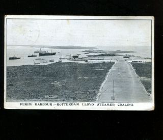 Perim Harbour Aden Rotterdam Lloyd Steamer Coaling Postcard 1908 Yemen