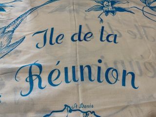 Vintage Tablecloth Ile De La Reunion Island Fabric Blue And White