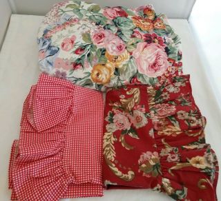 Ralph Lauren Full Fitted Sheet & 2 Std Ruffle Pillowcases Floral & Gingham