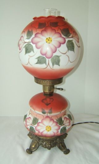Vtg Hurricane Table Lamp Gone With The Wind Gwtw Floral Glass Ball Globe 3 Way
