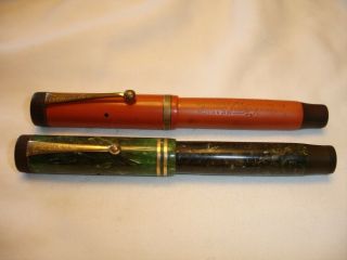 2 Antique Parker Duofold Lucky Curve Fountain Pens Parts Or To Restore
