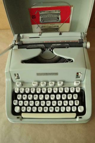 Vintage 1978 Hermes 3000 Seafoam Green Portable Typewriter Switzerland NR 3