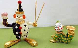 2 Vintage Spoontiques Pewter Clowns Swarovski Crystal Balls Missing