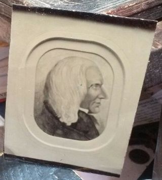 6th Plate Tin Type Folk Art Profile Portrait Of Man With Long White Hair
