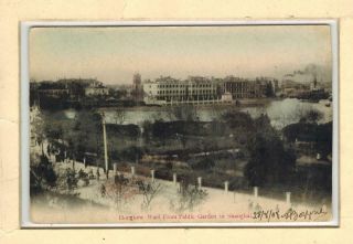 Chine China 1908 Hc Postcard Shanghai Hongkew Warf Bund Public Garden River