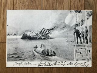 China Old Postcard Russia Japan War War Sea Ship Boat To Hjerpas 1903