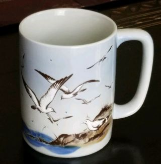 Vintage Otagiri Japan Ceramic Coffee Tea Cup Mug Seagulls In Flight Beach House