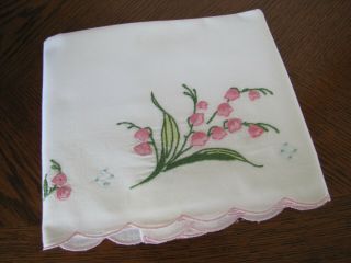 Vintage Single White Pillowcase Embroidered Spray Of Pink Bell Flowers Wow