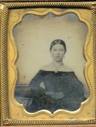 1/9th One Ninth Plate Ambrotype 17 Year Old Girl Showing Alot Of Shoulder Skin