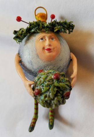 Krinkles Patience Brewster Blue Ball Ornament Man With Holly Dept 56