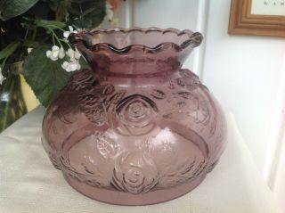 Vintage Purple Lavender Iridescent Hurricane Lamp Shade Embossed Roses 7 " Fitter