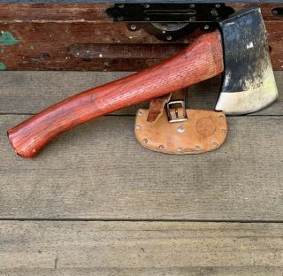 Vintage Plumb Boy Scouts Hatchet Axe With Leather Sheath Permabond Handle