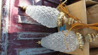 Vtg Hollywood Regency Mid Century Pineapple Brass Hanging Swag Light Lamp Nos