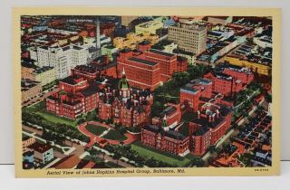 Baltimore Md Aerial View Of Johns Hopkins Hospital Group Linen Era Postcard B24