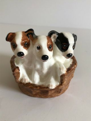 Royal Doulton England Bone China 3 Terrier Puppies In A Basket Hn 2588