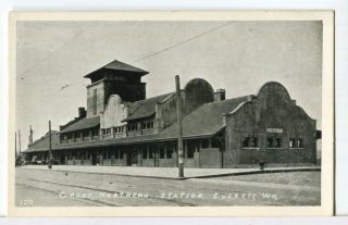 Bardell Phototone Of Great Northern Station Everett Wa Trains Railroads Postcard