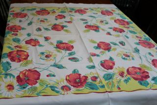 Vintage Cotton Kitchen Tablecloth 46x54 Poppies & More