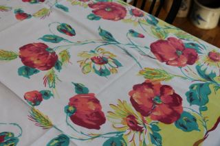 Vintage Cotton Kitchen Tablecloth 46x54 Poppies & More 3